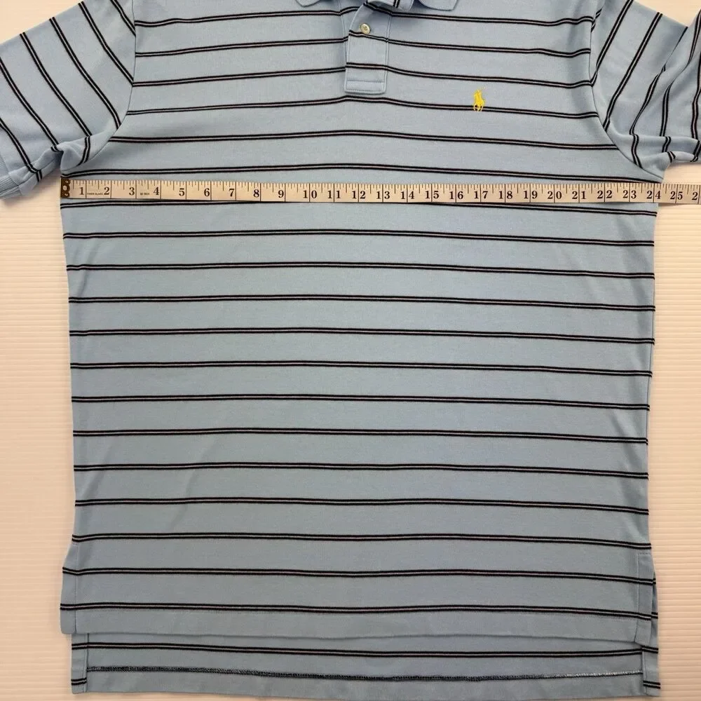 Polo Ralph Lauren Mens L Blue Striped Polo Shirt Yellow Pony Short Sleeve